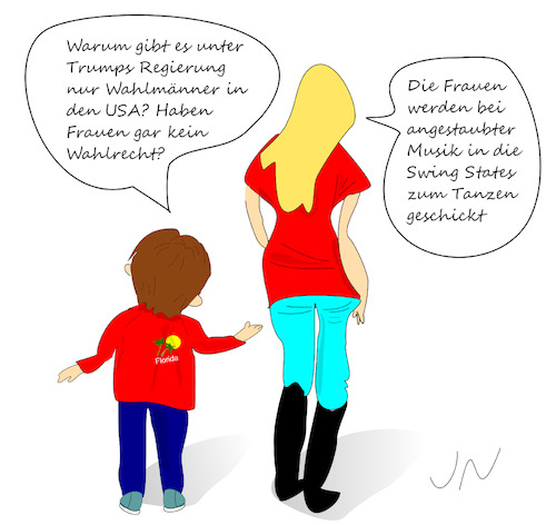 Cartoon: Wahlmänner (medium) by Jochen N tagged trump,biden,regierung,usa,präsident,wahl,swing,states,florida,junge,staub,musik,tanz
