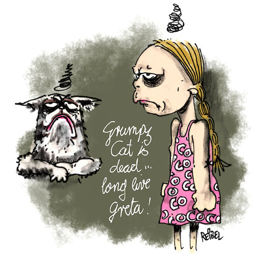 Cartoon: grumpi-greta (medium) by REIBEL tagged greta,grumpie,cat,pollution,environment,nature,co2,fridays,for,future,greta,grumpie,cat,pollution,environment,nature,co2,fridays,for,future