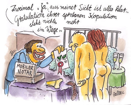 Cartoon: Intimreport 2 (medium) by REIBEL tagged notar,einvernehmlich,spontan,paar,sexualstrafrecht