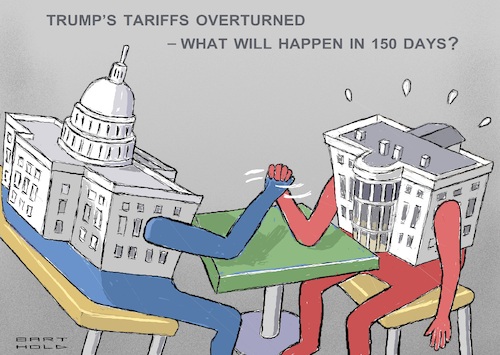 Cartoon: Arm Wrestling (medium) by Barthold tagged trump,tariffs,supreme,court,judged,illegal,economic,emergency,not,provided,donalds,alternative,construct,trade,act,1974,section,122,limitation,150,days,afterwards,congress,must,agree,capitol,washington,white,house,doing,arm,wrestling,cartoon,caricature,barthold,trump,tariffs,supreme,court,judged,illegal,economic,emergency,not,provided,donalds,alternative,construct,trade,act,1974,section,122,limitation,150,days,afterwards,congress,must,agree,capitol,washington,white,house,doing,arm,wrestling,cartoon,caricature,barthold