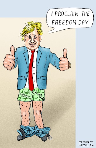 Cartoon: B. Johnson s Freedom Day (medium) by Barthold tagged boris,johnson,freedom,day,july,19,end,lift,corona,rules,restrictions,surge,infections,delta,virus,third,wave,pants,down,boxer,shorts,cartoon,caricature,barthold,boris,johnson,freedom,day,july,19,end,lift,corona,rules,restrictions,surge,infections,delta,virus,third,wave,pants,down,boxer,shorts,cartoon,caricature,barthold