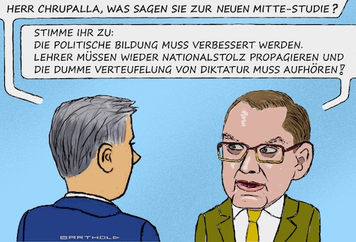 Cartoon: Chrupalla voll im Mainstream (medium) by Barthold tagged mittestudie,friedrich,ebert,stiftung,andreas,zick,beate,küpper,politische,einstellung,mitte,deutschland,fiktives,interview,tino,chrupalla,faktor,bildung,ironie,cartoon,karikatur,barthold,mittestudie,friedrich,ebert,stiftung,andreas,zick,beate,küpper,politische,einstellung,mitte,deutschland,fiktives,interview,tino,chrupalla,faktor,bildung,ironie,cartoon,karikatur,barthold
