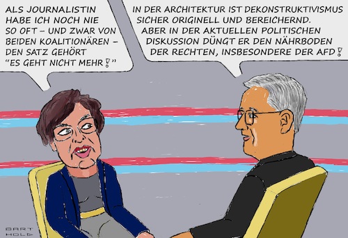 Cartoon: Debatte Zukunft d. Koalition (medium) by Barthold tagged lanz,april,28,zukunft,koalition,mariam,lau,raunen,vom,ende,norbert,röttgen,koalitionäre,arbeiten,gut,fiktiver,dialog,zum,thema,dekonstruktivismus,stärkt,politikverdrossene,rechte,afd,cartoon,karikatur,barthold,lanz,april,28,zukunft,koalition,mariam,lau,raunen,vom,ende,norbert,röttgen,koalitionäre,arbeiten,gut,fiktiver,dialog,zum,thema,dekonstruktivismus,stärkt,politikverdrossene,rechte,afd,cartoon,karikatur,barthold