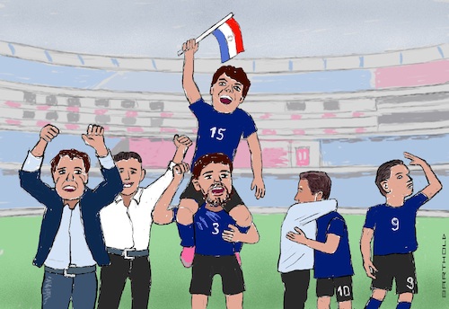 Cartoon: Freude (medium) by Barthold tagged fußball,weltmeisterschaft,2026,sieg,paraguay,über,deutschland,szene,direkt,nach,dem,spiel,cartoon,karikatur,barthold,fußball,weltmeisterschaft,2026,sieg,paraguay,über,deutschland,szene,direkt,nach,dem,spiel,cartoon,karikatur,barthold