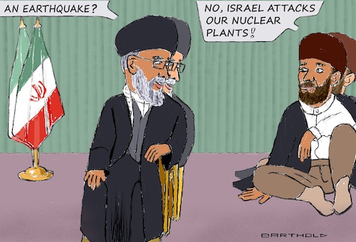 Cartoon: Khamenei Irritated (medium) by Barthold tagged israel,attacks,iran,irans,nuclear,plants,ayatollah,khamenei,chamenei,building,room,is,shaking,cartoon,caricature,barthold,israel,attacks,iran,irans,nuclear,plants,ayatollah,khamenei,chamenei,building,room,is,shaking,cartoon,caricature,barthold