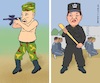 Cartoon: Autocrats Reveal their True Col. (small) by Barthold tagged autocrats,wladimir,putin,xi,jinping,revelation,true,colors,damage,official,image,war,maltreatment,abuse,uigures,xinjiang,police,files,rifle,aiming,baton,club,cartoon,caricature,barthold