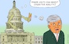 Cartoon: Capitol vs. Trump (small) by Barthold tagged hor,representatives,approve,support,package,for,ukraine,directly,and,as,loan,together,nine,billion,dollar,commitment,freedom,democracy,capitol,building,sligshot,attacking,trump,cartoon,caricature,barthold