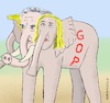 Cartoon: GOP has become a Chimera (small) by Barthold tagged republicans,gop,great,old,party,elephant,dysmorphic,creature,chimera,monster,freak,three,heads,donald,trump,trumpists,mitt,romney,serious,conservatives,qanon,believers,marjorie,taylor,greene,cartoon,caricature,barthold