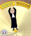 Cartoon: We will Miss this Pointer! (small) by Barthold tagged ruth,bader,ginsburg,judge,justice,federal,supreme,court,united,states,death,scales,pointer,right,wrong,seal,high,international,esteem,cartoon,caricature,barthold