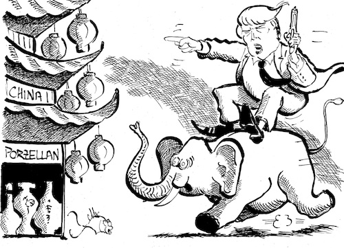 Cartoon: Porzellanladen (medium) by Michael Riedler tagged china,trump,welthandel,konjunktur,großmacht,protektionismus