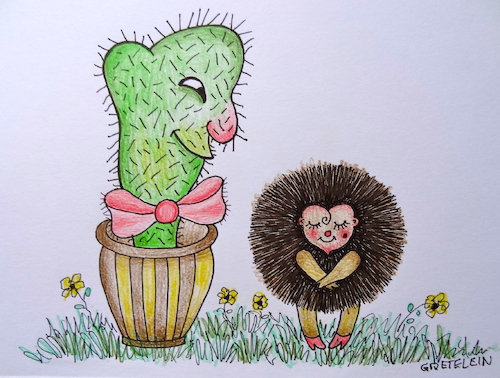 Cartoon: das erste dating ... (medium) by katzen-gretelein tagged liebe,kaktus,date,igelchen