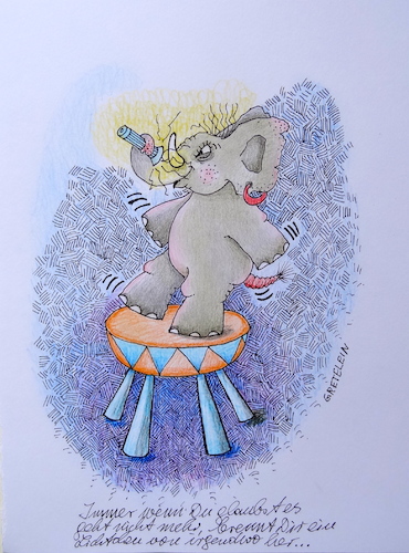 Cartoon: ein lichtchen von irgendwo her (medium) by katzen-gretelein tagged elefant,hoffnung,zuversicht