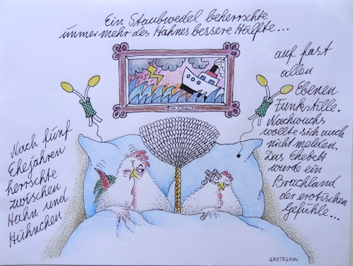 Cartoon: putzteufel (medium) by katzen-gretelein tagged hühner,ehe,krankhafte,putzsucht,beziehungskiste