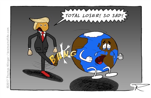Cartoon: Trump kicks ass (medium) by tomdoodle tagged trump,kicks,ass,politics,environmental,klima,earth,warming,climate
