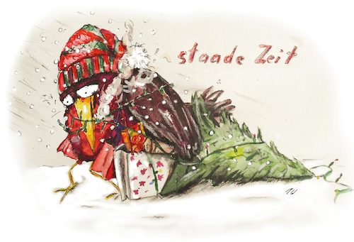 Cartoon: Staade Zeit (medium) by OTTbyrds tagged weihnachten,advent,staadezeit,stress,chrismas,einkaufsteress,shopping,chrismastime