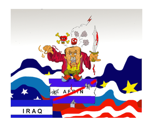 Cartoon: Erdogan war afrin (medium) by vasilis dagres tagged erdogan,turkey,war,america,russia,europe