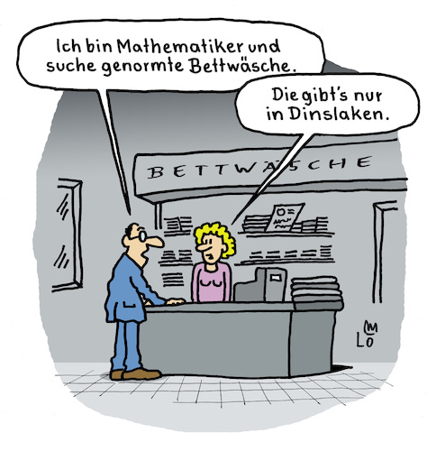 Cartoon: Dinslaken (medium) by Lo Graf von Blickensdorf tagged bettwäsche,mathematiker,genormt,dinslaken,karikatur,lo,graf,cartoon,geschäft,dinformat,verkäuferin,kunde,laden,shop,wortspiel,bettwäsche,mathematiker,genormt,dinslaken,karikatur,lo,graf,cartoon,geschäft,dinformat,verkäuferin,kunde,laden,shop,wortspiel