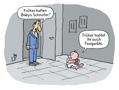 Cartoon: Generationswechsel (medium) by Lo Graf von Blickensdorf tagged baby,generationswechsel,handy,internet,ki,soziale,medien,faxgeräte,windeln,vater,kind,mann,karikatur,lo,graf,cartoon,baby,generationswechsel,handy,internet,ki,soziale,medien,faxgeräte,windeln,vater,kind,mann,karikatur,lo,graf,cartoon