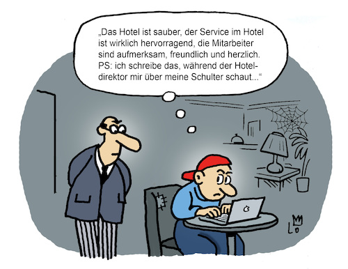 Cartoon: Hotelbewertung (medium) by Lo Graf von Blickensdorf tagged rezension,hotelbewertung,urlaub,hotel,hoteldirektor,gast,karikatur,lo,graf,cartoon,googlebewertung,lobby,hotelgast,rezension,hotelbewertung,urlaub,hotel,hoteldirektor,gast,karikatur,lo,graf,cartoon,googlebewertung,lobby,hotelgast