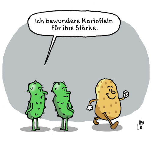 Cartoon: Innere Stärke (medium) by Lo Graf von Blickensdorf tagged gurken,kartoffeln,bewunderung,innere,stärke,karikatur,lo,graf,cartoon,gemüse,anhimmeln,speisestärke,neid,gurken,kartoffeln,bewunderung,innere,stärke,karikatur,lo,graf,cartoon,gemüse,anhimmeln,speisestärke,neid