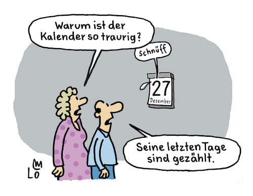 Cartoon: Jahresende (medium) by Lo Graf von Blickensdorf tagged kalender,traurig,kalenderblatt,katikatur,lo,graf,cartoon,jahresende,mann,frau,silvester,neujahr,beziehung,finanzkrise,kalender,traurig,kalenderblatt,katikatur,lo,graf,cartoon,jahresende,mann,frau,silvester,neujahr,beziehung,finanzkrise