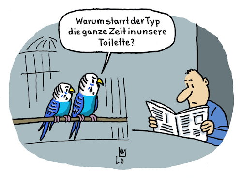 Cartoon: Toilette (medium) by Lo Graf von Blickensdorf tagged wellensittich,vogelbauer,zeitungspapier,vögel,toilette,vogelkäfig,mann,karikatur,lo,graf,cartoon,ziervögel,haustier,zeitung,zeitungsleser,klo,kanarienvogel,wellensittich,vogelbauer,zeitungspapier,vögel,toilette,vogelkäfig,mann,karikatur,lo,graf,cartoon,ziervögel,haustier,zeitung,zeitungsleser,klo,kanarienvogel