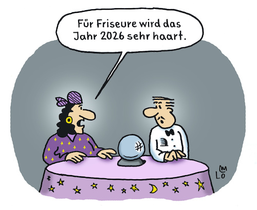 Cartoon: Wahrsagerin (medium) by Lo Graf von Blickensdorf tagged zukunft,2026,wahrsagerin,hellseherin,friseur,frisör,wortspiel,haare,handwerk,karikatur,lo,graf,cartoon,esoterik,glaskugel,kristallkugel,okkultismus,hexe,mann,frau,wirtschaftskrise,finanzkrise,geld,haart,zukunft,2026,wahrsagerin,hellseherin,friseur,frisör,wortspiel,haare,handwerk,karikatur,lo,graf,cartoon,esoterik,glaskugel,kristallkugel,okkultismus,hexe,mann,frau,wirtschaftskrise,finanzkrise,geld,haart