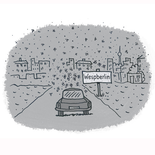 Cartoon: Wespen (medium) by Lo Graf von Blickensdorf tagged sommer,berlin,westberlin,wespenplage,wespen,august,september,stadt,tiere,umwelt,klimaveränderung,sommer,berlin,westberlin,wespenplage,wespen,august,september,stadt,tiere,umwelt,klimaveränderung