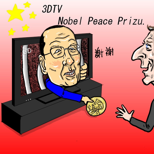 Cartoon: Nobel Peace Prize (medium) by takeshioekaki tagged 3dtv,nobel,peace,prize
