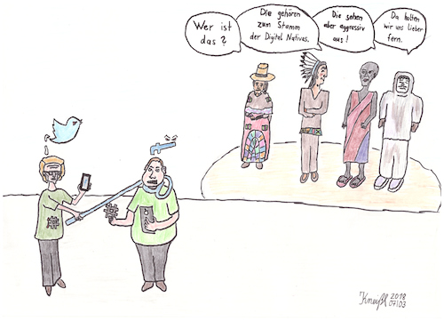 Cartoon: Digital Natives (medium) by kneissar tagged digitalisierung,social,media,twitter,facebook,digital,natives