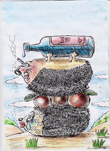 Cartoon: drunk hedgehog (medium) by vadim siminoga tagged violence,alcoholism,women,family,children,rights,severity