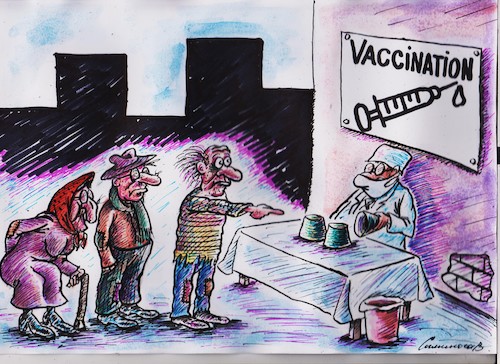 Cartoon: vaccinationvaccination (medium) by vadim siminoga tagged covid,vaccination,third,world,politics,immigration,conflict,wars,corruption