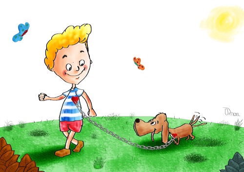 Cartoon: CHILDREN and ANIMALS (medium) by Orhan ATES tagged children,animals,love,humanity,dog,world,human