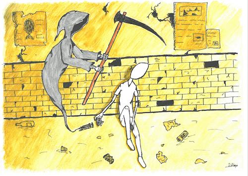 Cartoon: Death in injector (medium) by Orhan ATES tagged drug,death,end,angel,of,human,injector,health