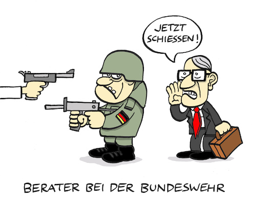 Cartoon: Bundesberatung (medium) by Bregenwurst tagged bundeswehr,berater,affäre,unternehmensberatung,schusswaffen