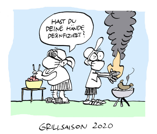 Cartoon: Grille (medium) by Bregenwurst tagged coronavirus,pandemie,desinfektionsmittel,grill,brennbar