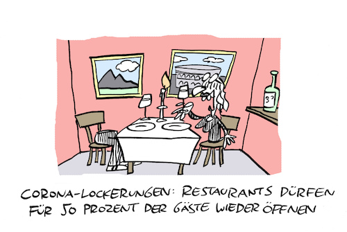 Cartoon: Halbierung (medium) by Bregenwurst tagged coronavirus,pandemie,lockerungen,gastronomie,restaurants,halbwesen