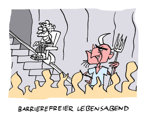 Cartoon: Lifting (medium) by Bregenwurst tagged barrierefreiheit,treppenlift,lebensabend,senioren,hölle