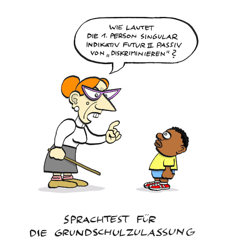 Cartoon: Test (medium) by Bregenwurst tagged grundschule,deutschkenntnisse,zulassung,prüfung,linnemann,rassismus