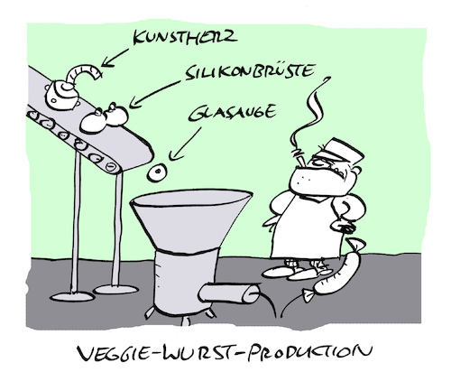 Cartoon: Vurst (medium) by Bregenwurst tagged veggie,wurst,vegan,fleischlos,kunstherz,silikonbrüste,glasauge