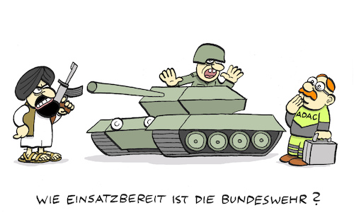 Cartoon: Wehrlos (medium) by Bregenwurst tagged bundeswehr,einsatzbereitschaft,panzer,militär,taliban