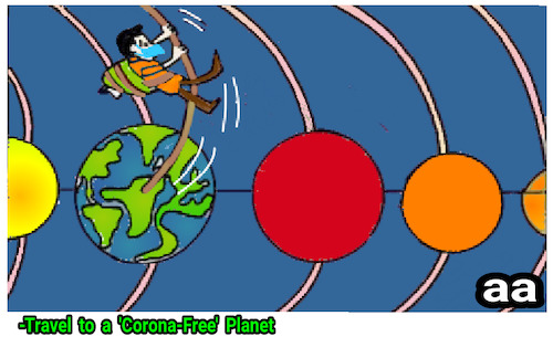 Cartoon: Travel to Corona free planet (medium) by APPARAO ANUPOJU tagged traveling,free,corona,planet