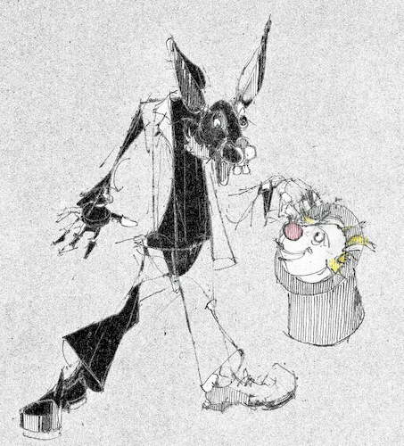 Cartoon: miese Tricks (medium) by herranderl tagged clown,hut,hase,schwarz,weiss