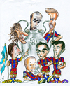 Cartoon: Barcelona campeone (small) by bebetokaspi tagged messi,iniesta,xavi,villa,guardiola,puyol,pique