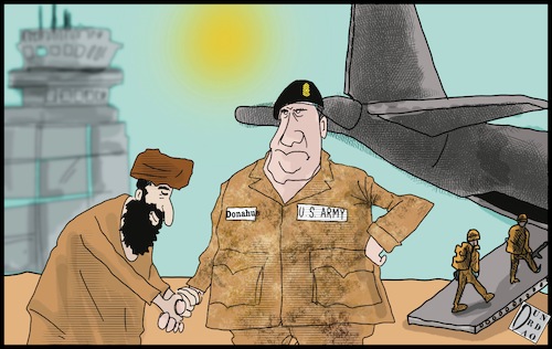 Cartoon: Bye bye (medium) by Christi tagged america,kabul,talebani,guerra,afghanistan,bye