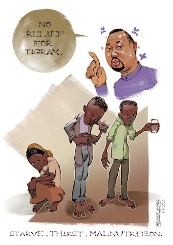 Cartoon: No Relief for Tigray (medium) by Nasif Ahmed tagged abyahmed,foodandnutrition,editorialcartoon,tigray,ethiopia,africa