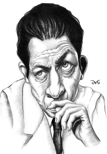 Cartoon: Albert Camus (medium) by menekse cam tagged albert,camus,algerian,french,author,journalist,philosopher,nobel,prize