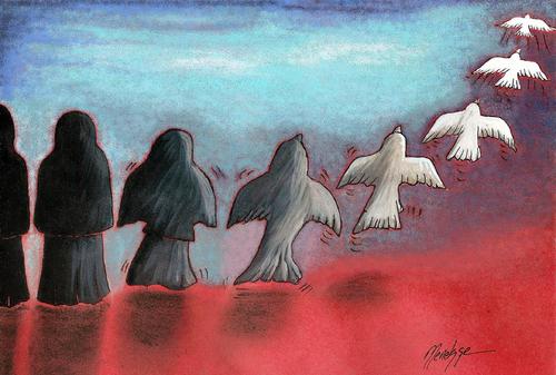 Cartoon: Flight to freedom (medium) by menekse cam tagged women,sharia,iran,sudan,freedom,changing