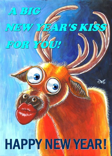 Cartoon: New years kiss (medium) by menekse cam tagged card,greetings,postcard,christmas,deer,kiss,midnight,year,new,happy,happy,new,year,midnight,kiss,deer,christmas,postcard,greetings,card