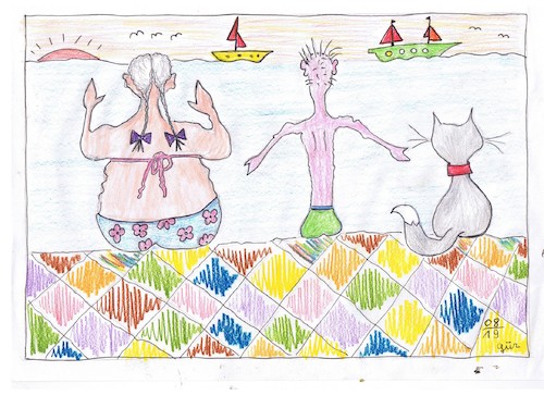 Cartoon: ein Tag am Meer (medium) by skätch-up tagged ein,tag,am,meer,familie,katze,red,sails,sunset,urlaub,freizeit,spass,freude